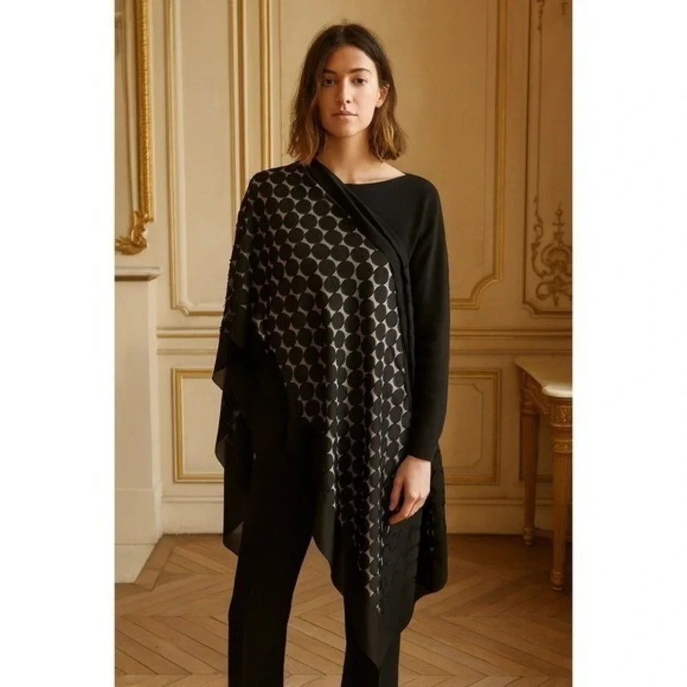 Black Circle Pattern Shawl Wrap‎ Lightweight Evening Occasion - Picture 9 of 10